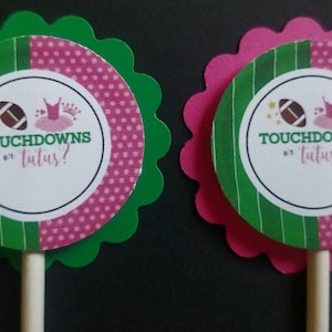 Touchdowns & Tutus Gender Reveal Theme Cupcake Toppers Set of 24