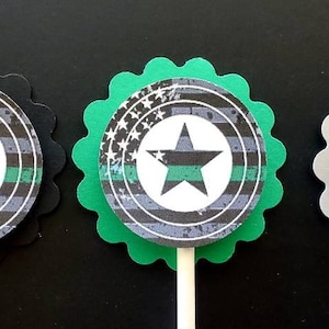 Thin Green Line Border Patrol Cupcake Toppers Set of 24