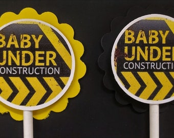 Baby Under Construction Baby Shower Cupcake Toppers Set of 24