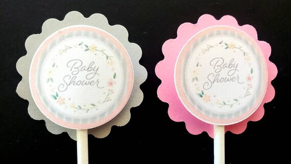 Peach Floral Baby Shower Cupcake Toppers, Party Decor, Printed or