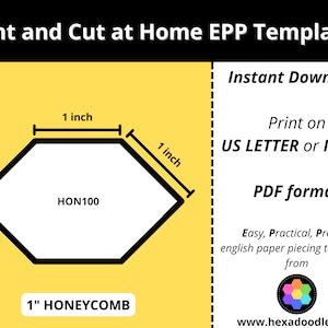 HON100 - HONEYCOMB - 1 inch sides for printing and cutting out at home. 20 pieces per page.  EPP Print and Cut at Home templates