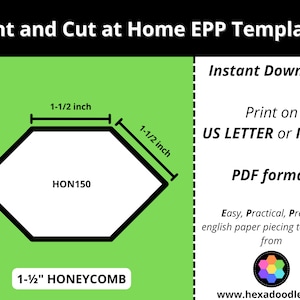 HON150 - HONEYCOMB - 1-1/2 inch sides for printing and cutting out at home. 8 pieces per page.  EPP Print and Cut at Home templates