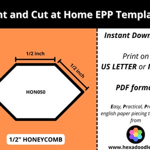 HON050 - HONEYCOMB - 1/2 inch sides for printing and cutting out at home. 63 pieces per page.  EPP Print and Cut at Home templates