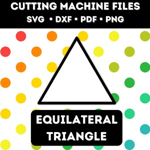 Könnte beinhalten: Ein Schwarzweißbild eines gleichseitigen Dreiecks auf weißem Hintergrund mit einem bunten Punkte-Muster. Der Text "EQUILATERAL TRIANGLE" befindet sich unter dem Dreieck.