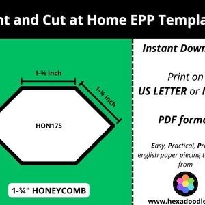 HON175 - HONEYCOMB - 1-3/4 inch sides for printing and cutting out at home. 6 pieces per page.  EPP Print and Cut at Home templates