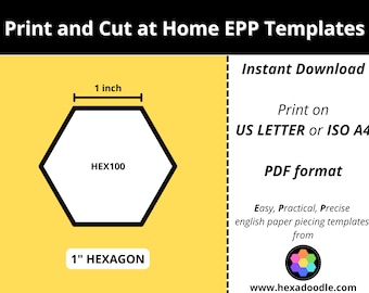 HEX100 - HEXAGON - EPP Print and Cut at Home templates - 1 inch sides for printing and cutting out at home. 20 hexagons per page.