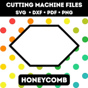 May include: A black and white honeycomb design with a white hexagon in the center. The design is on a white background with a colorful polka dot pattern.
