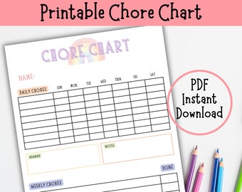 Kids Chore Chart | Chore Chart for Kids | Family Chore Chart | Toddler Chore Chart | Chore Chart Printable | Kids Chore Chart Printable