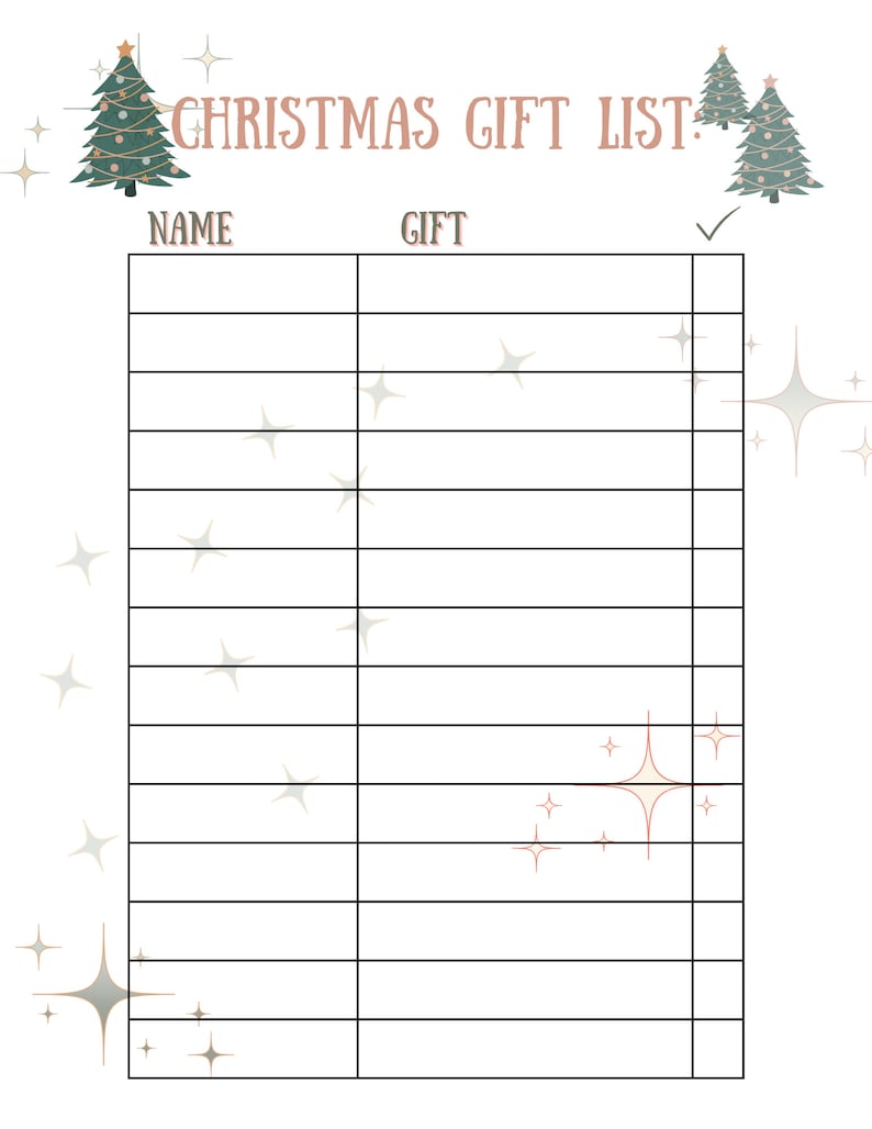 Christmas Gift List, Printable Christmas List, Christmas Gift Tracker