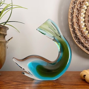 Vintage Swedish Glass Blue Green Dolphin Paperweight Figure