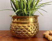 Vintage Brass Planter Pot Indoor Gold Planter Accent Cache Pot