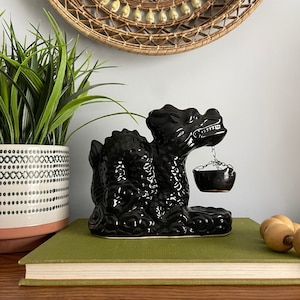 Vintage Ceramic Chinese Black Dragon Cone Incense Burner, Porcelain Dragon Fantasy Figure Tabletop Incense Holder