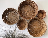 Wall Basket Set of 5 - Boho Home Decor - Vintage Baskets - Wicker Wall Baskets - Baskets Gallery Wall