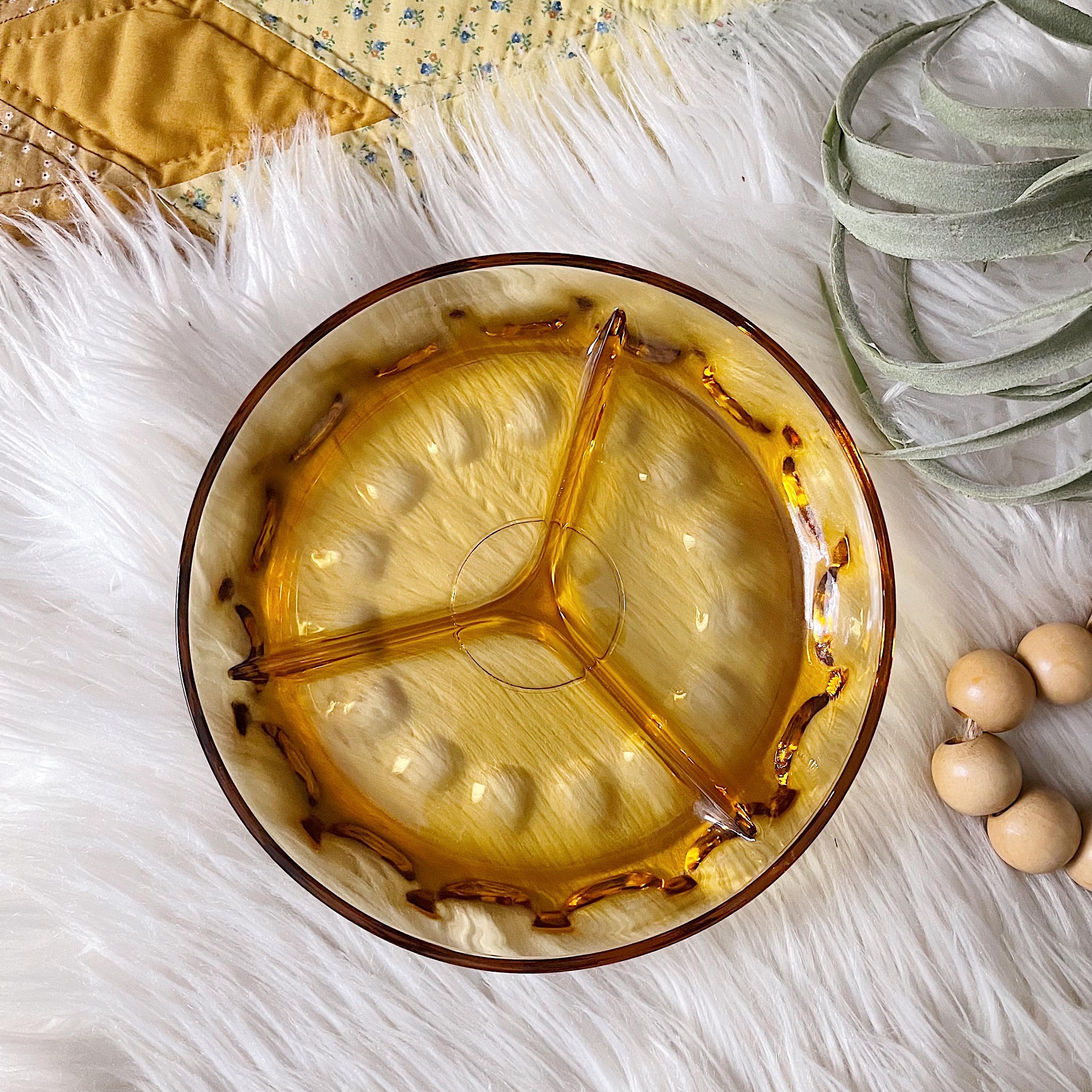 ウェッジウッドATLAS Deep Oblong Trayアトラストレイ Vintage Hazel Atlas Amber Glass Divided Relish Tray / Nut Serving