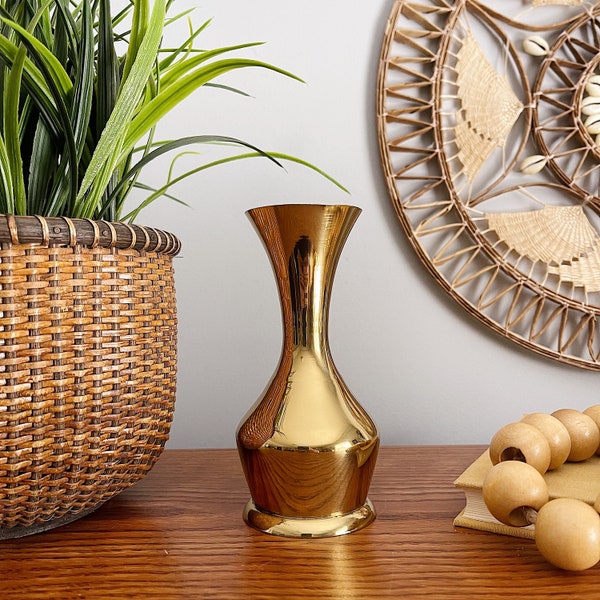 Vintage Gold Brass Small Bud Vase, Wildflower Vase, Gold Home Accents