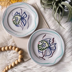Vintage Cady Clay Works Handpainted Tropical Fish Ceramic Plates  - Beach Pottery