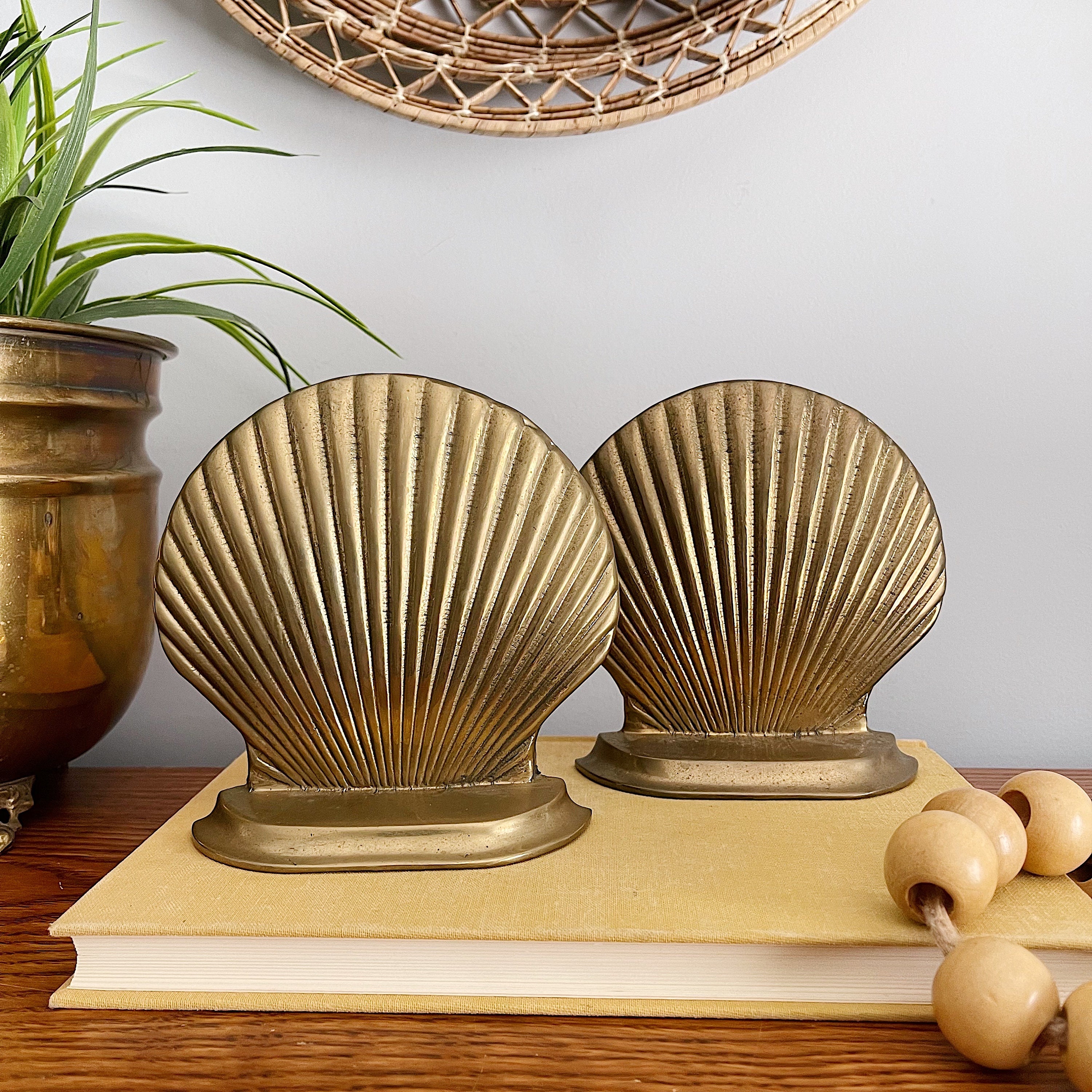 Brass Clam Shell Bookends Heavy Brass Nautical Decor Beach House