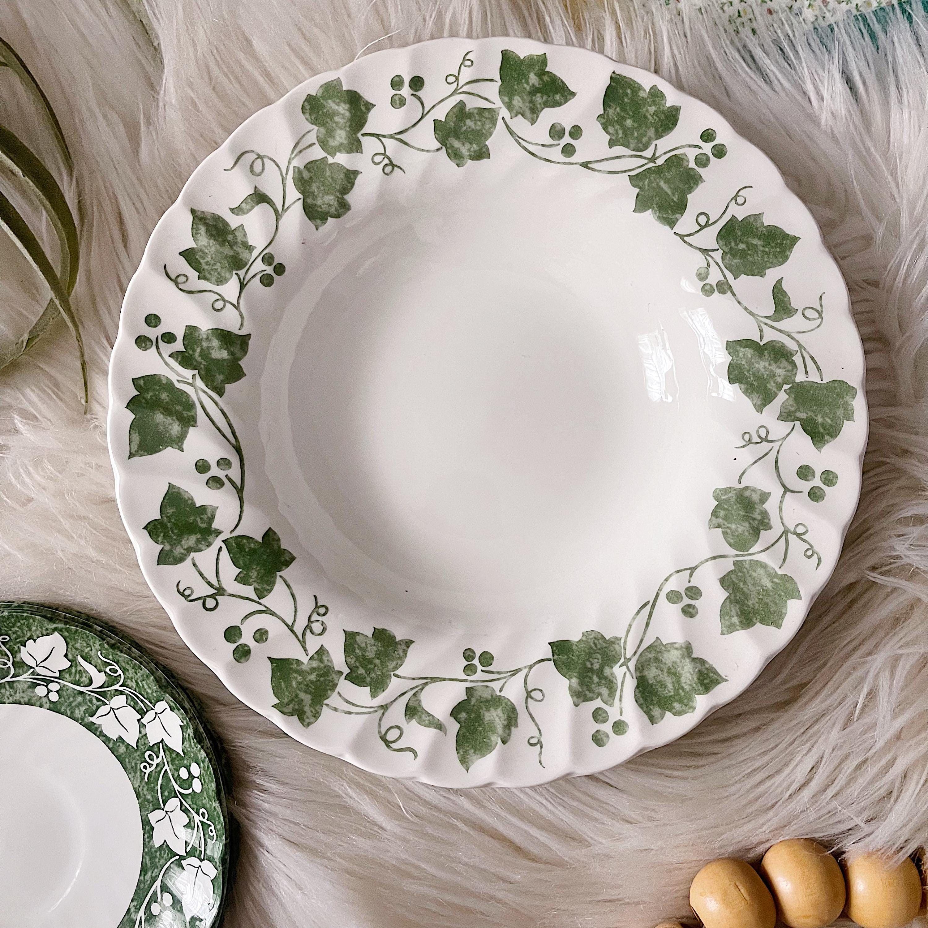 Vintage 8 Piece Churchill Staffordshire Verdigris Green Ivy Soup