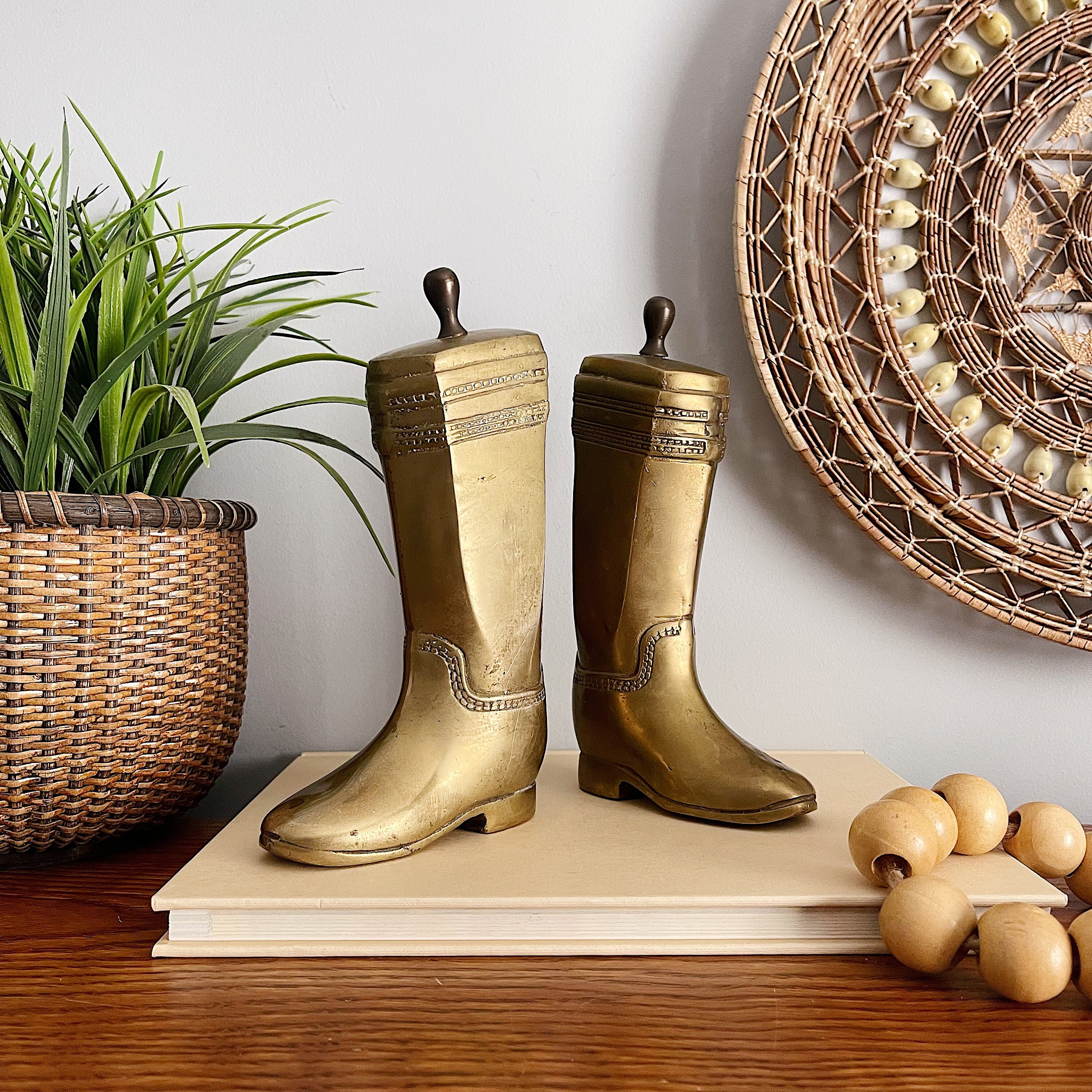 Vintage Brass Cowboy Boot Bookends / Equestrian Riding Boots