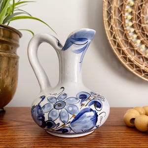 Vintage Small Blue White Tonala Mexican Pottery Pitcher