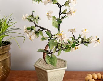 Vintage Glass Cherry Blossom  Bonsai Tree Japanese Flower Arrangement