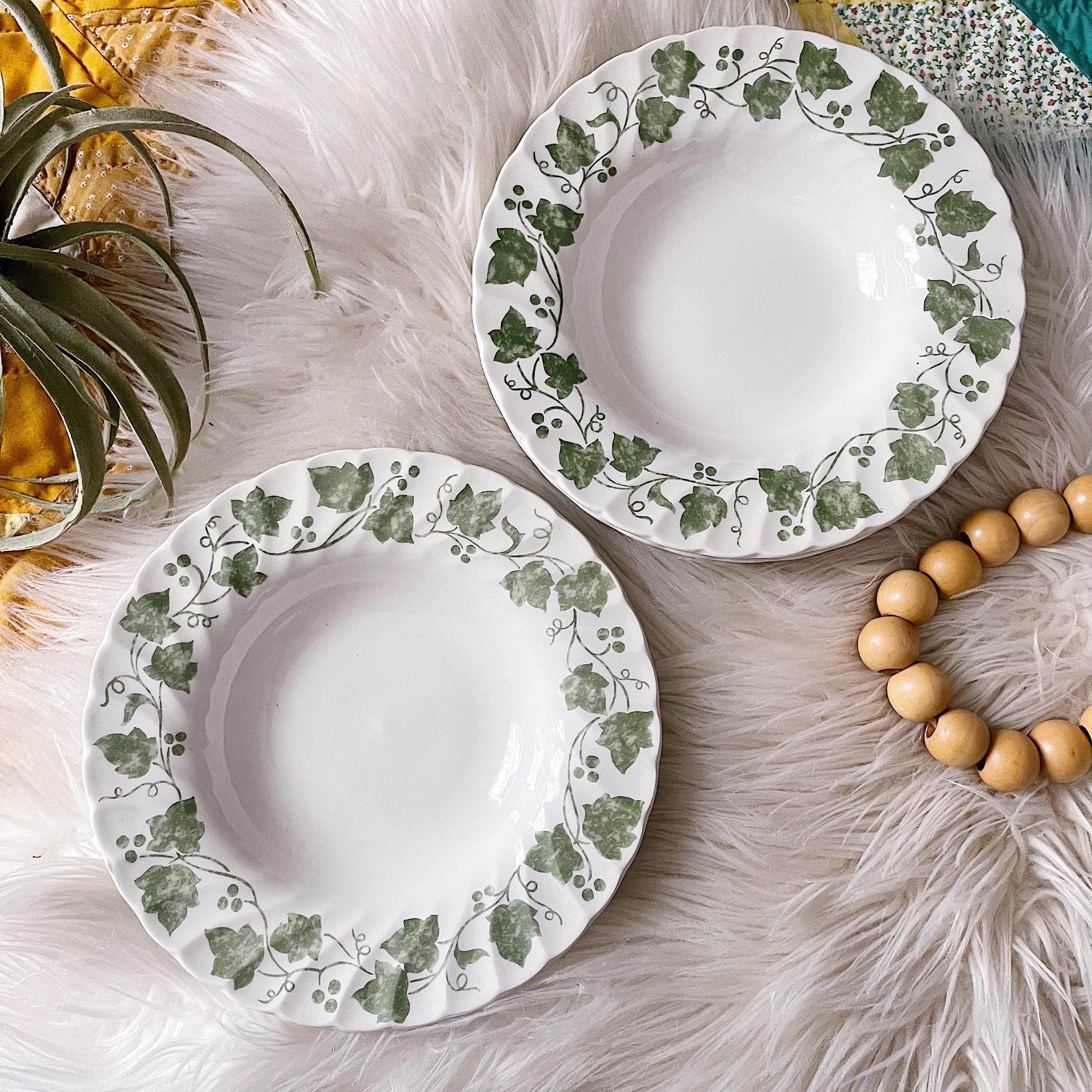 Vintage 8 Piece Churchill Staffordshire Verdigris Green Ivy Soup