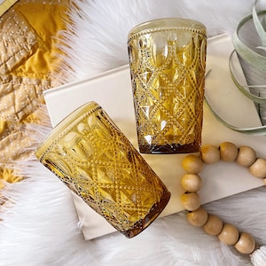 Vintage Tumbler Glasses - Amber Glassware Set of 2