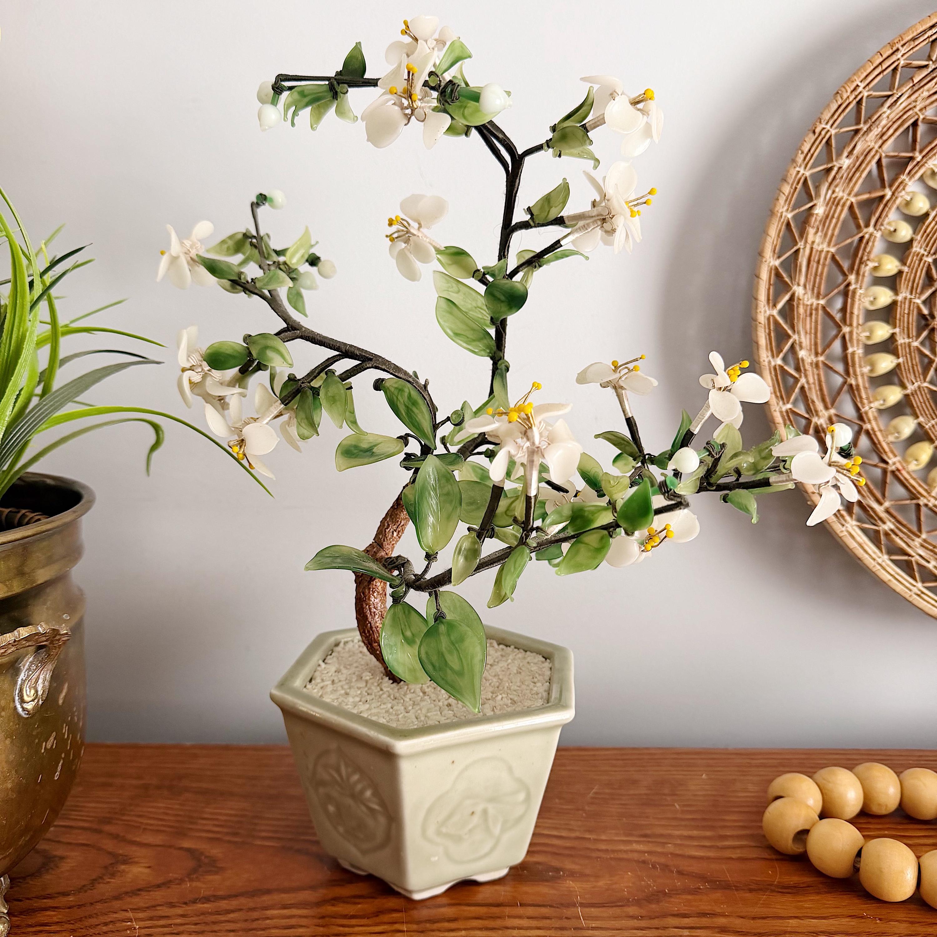 Vintage Glass Cherry Blossom Bonsai Tree Japanese Flower