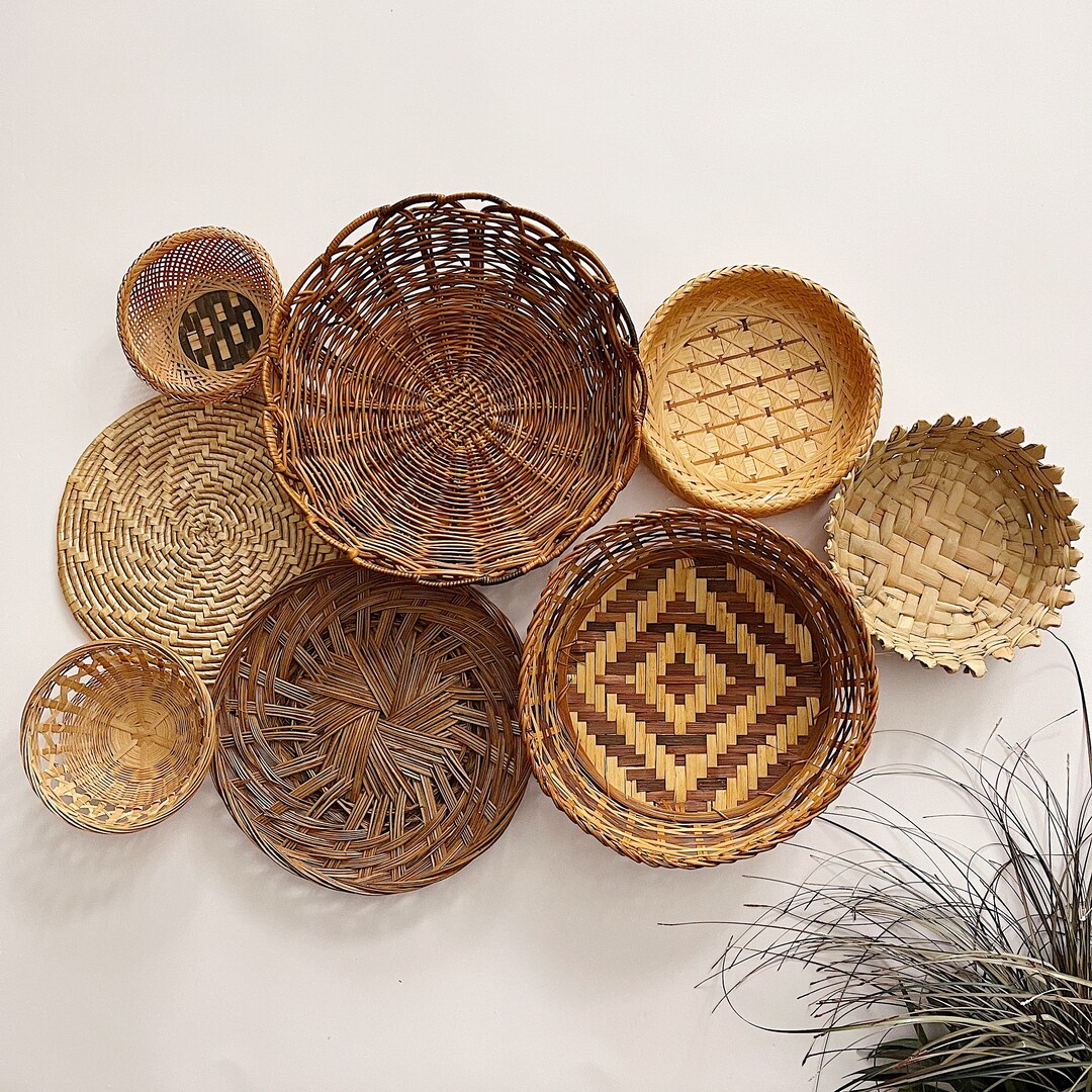 Wall Basket Set of 8 Boho Home Decor Vintage Baskets Wicker Wall ...