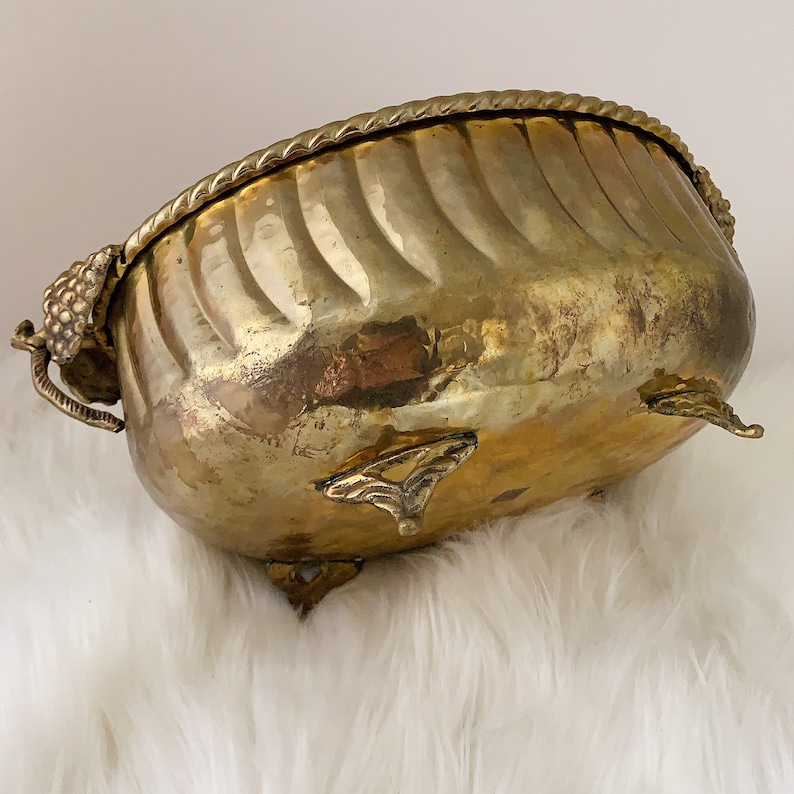 Vintage Hammered Brass Footed Bowl