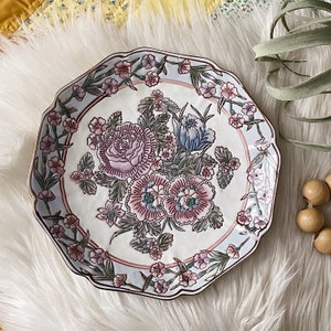 Vintage Painted Floral Embossed Botanical 8.75&quot; Decorative Plate
