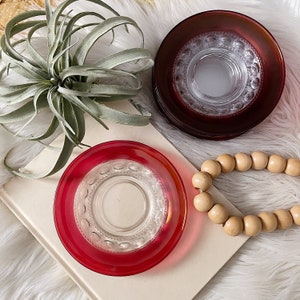 Vintage Kings Crown Thumbprint Ruby Red Glass Small 6&quot; Saucer Plates Set of 10