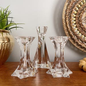 Vintage Clear Crystal Candleholders Set of 3 -  Crystal Accents