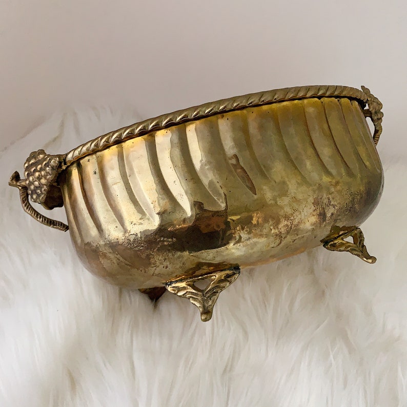 Vintage Hammered Brass Footed Bowl