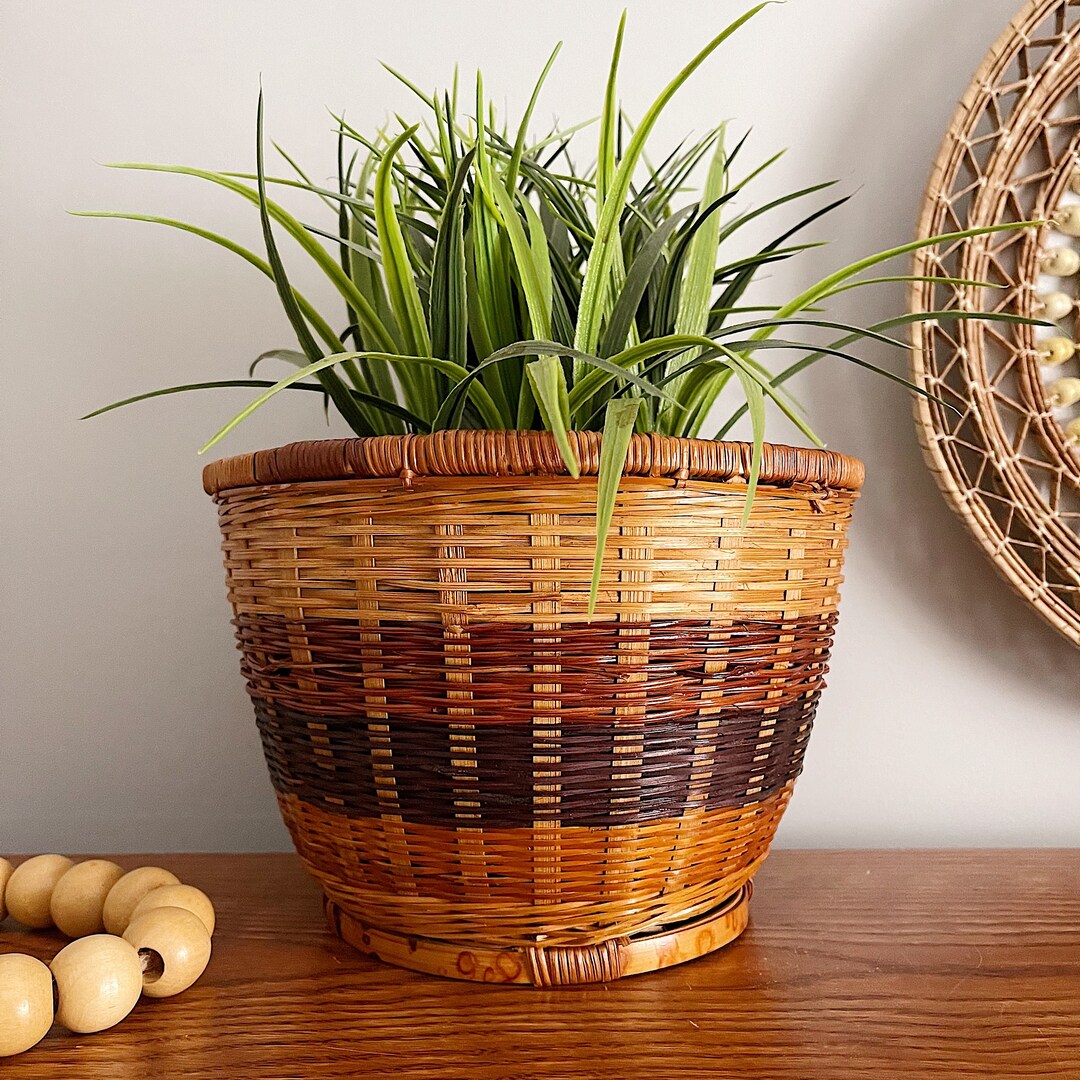 Vintage Woven Wicker Basket Planter 6 Tall Storage Basket - Etsy