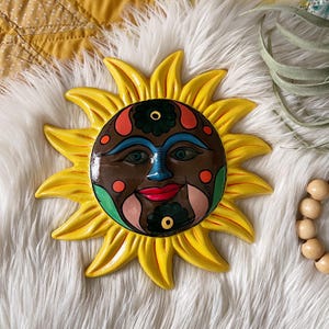 Vintage Celestial Ceramic Talavera Style Sun Face Made in Mexico Wall Hanging