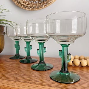 Vintage Libbey Glass Company Cacti Margarita Glasses Set of 4 - Southwestern Glassware Cactus