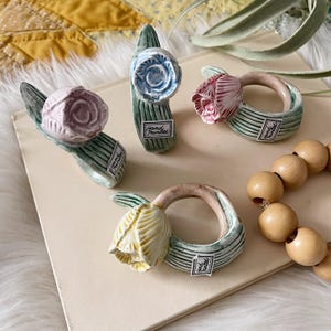 Vintage Handpainted Ceramic Fitz and Floyd Floral Flower Napkin Rings - Set of 4