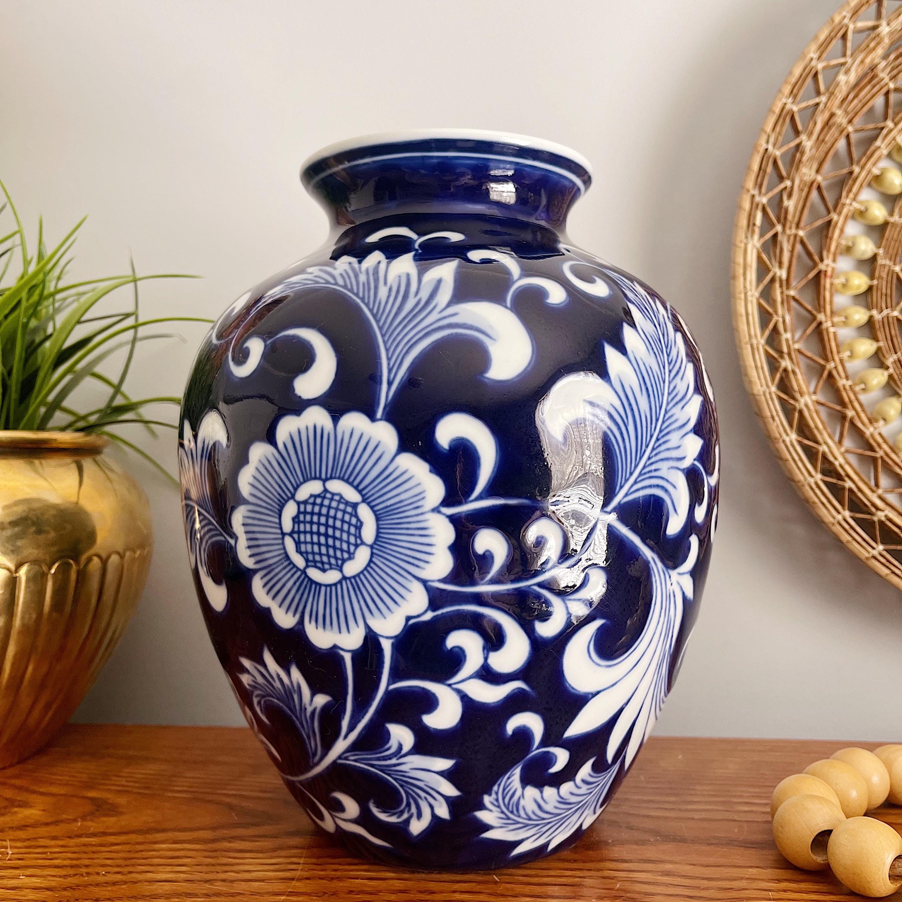 Vintage 9” Chris Madden Ceramic Blue and White Decorative Vase