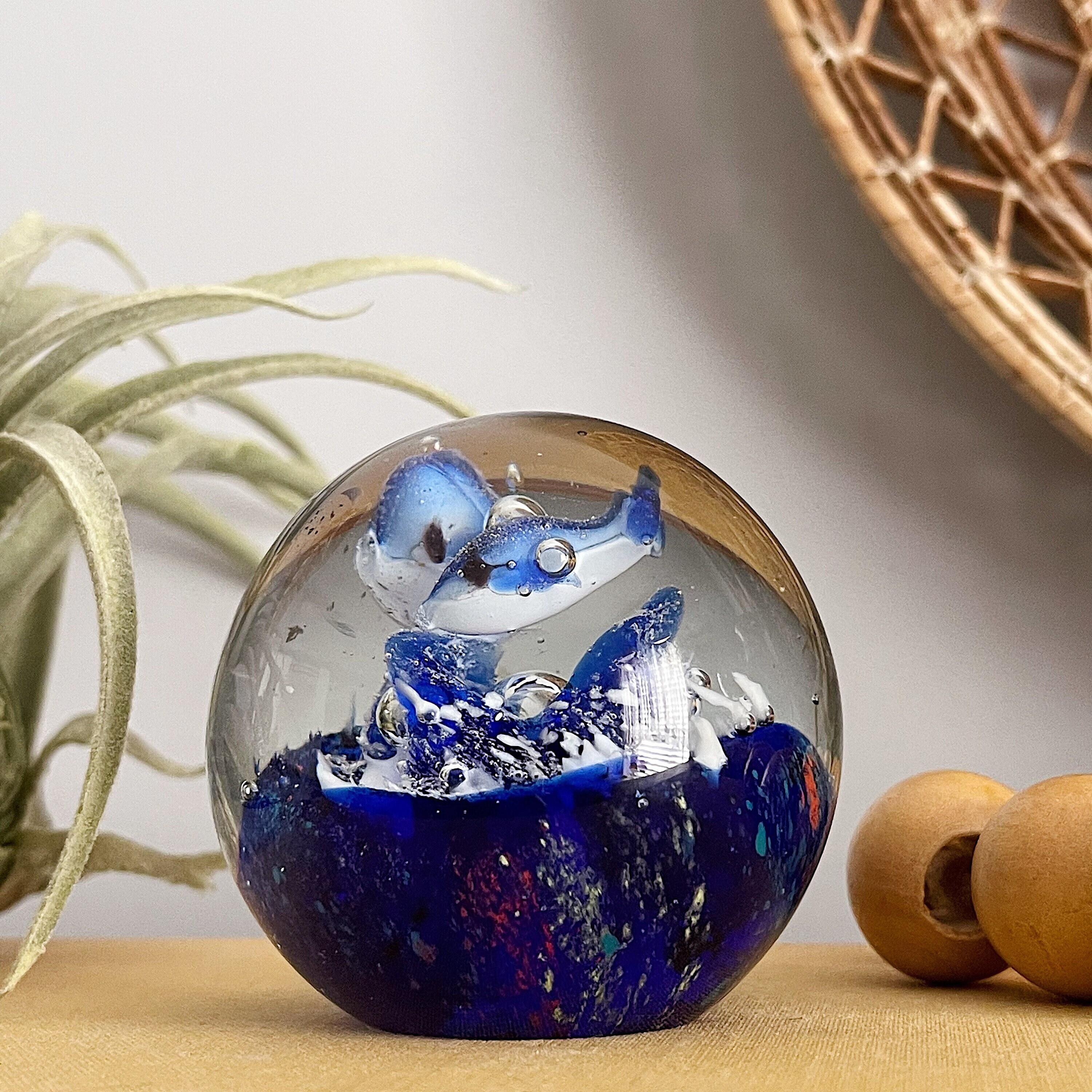Vintage Ocean Sea Life Art Glass Orb Paperweight