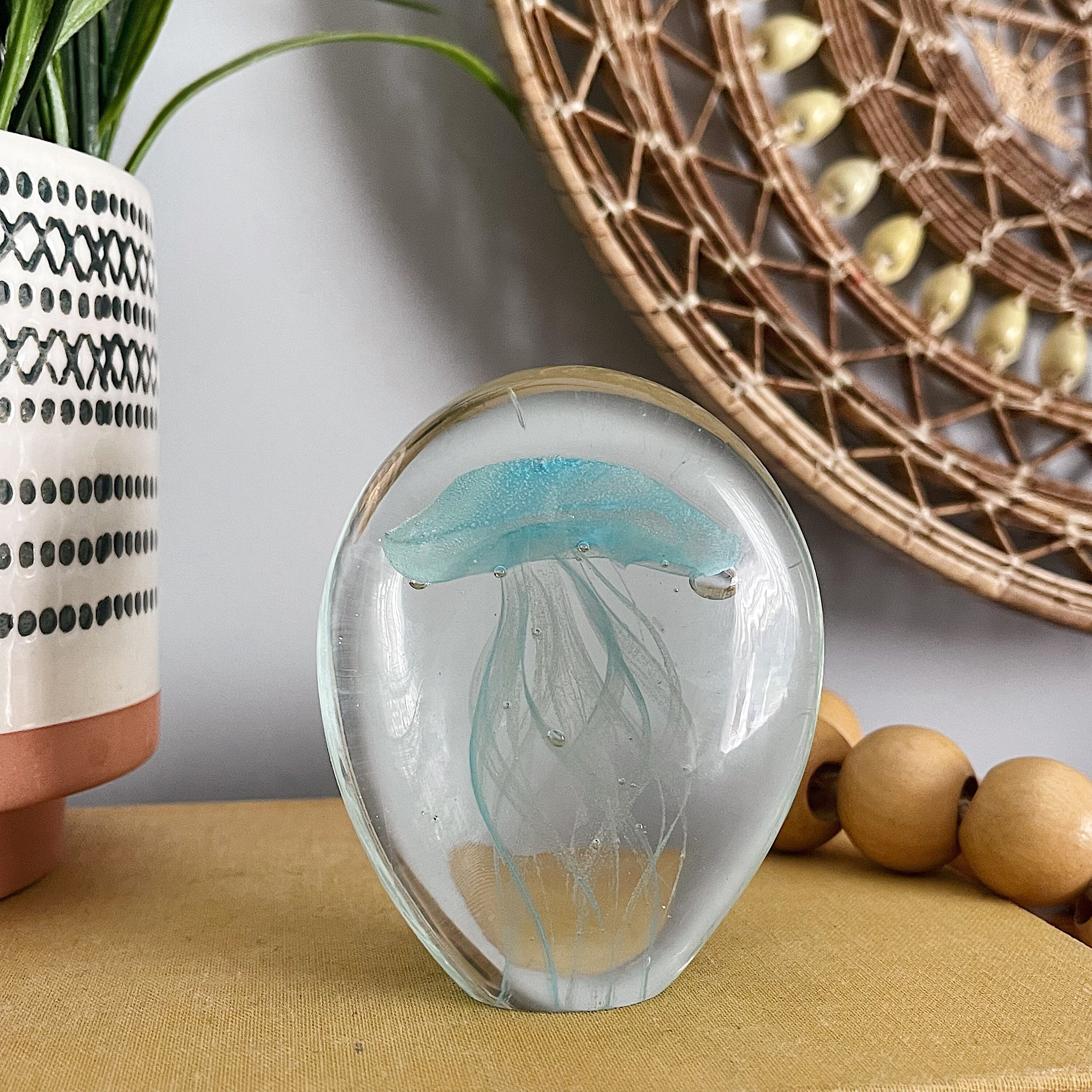 Vintage Jellyfish Ocean Sea Life Art Glass Orb Blue and White Etsy
