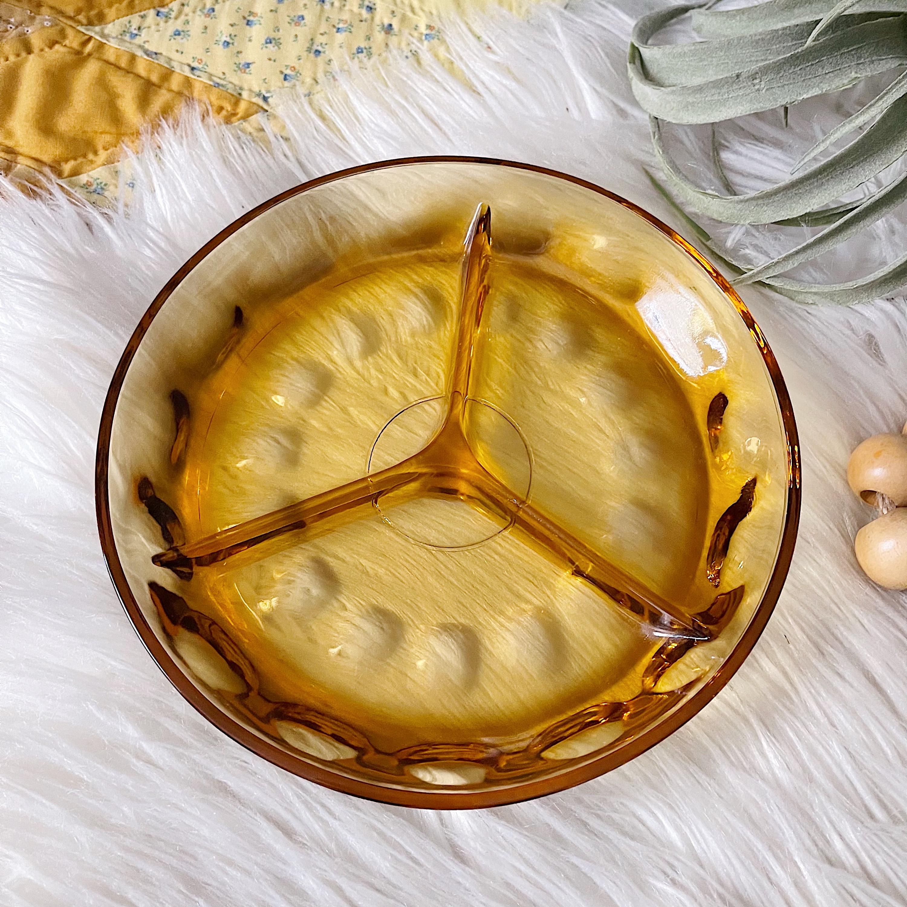 Vintage Hazel Atlas Amber Glass Divided Relish Tray / Nut Serving