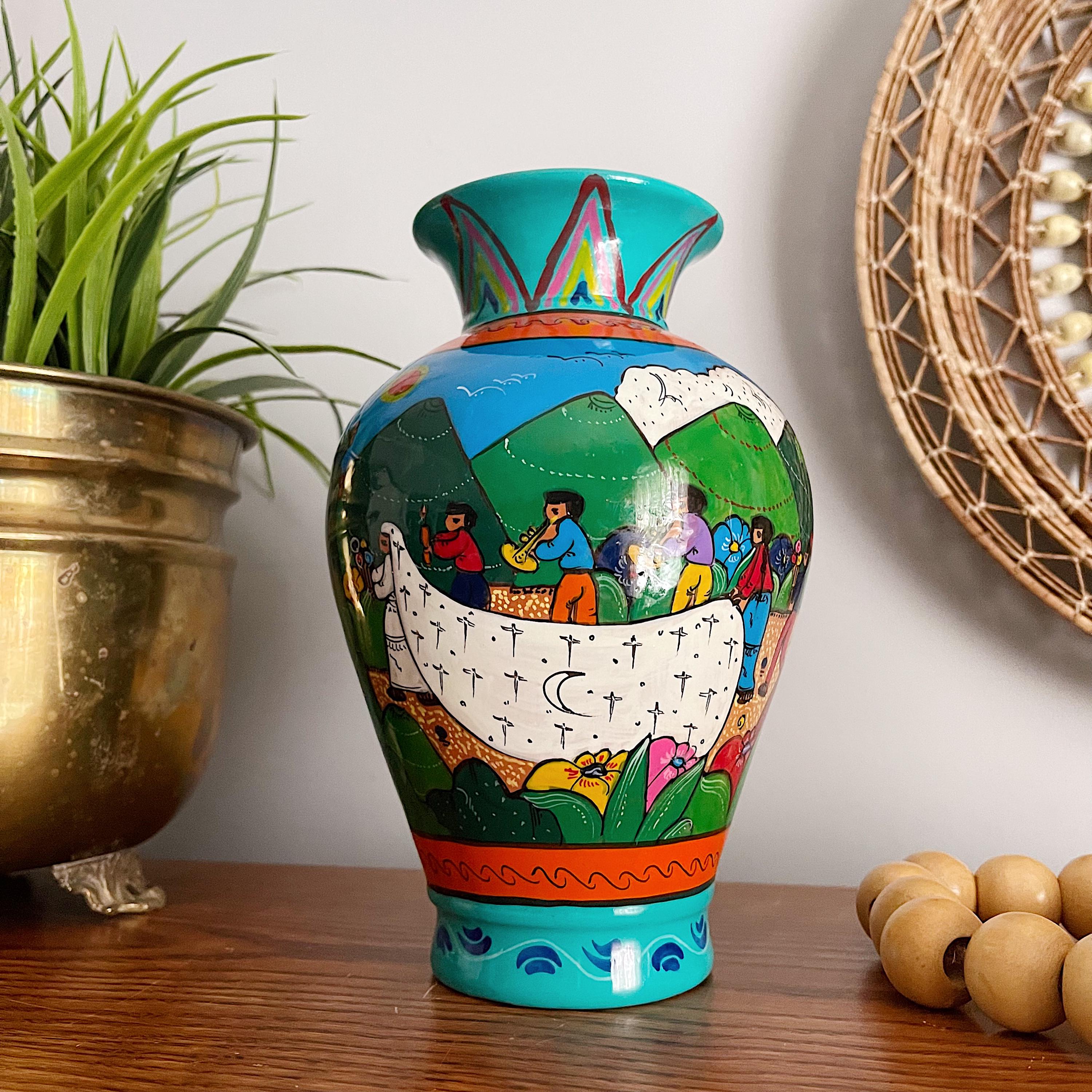 Vintage Mexican Folk Art Pottery Terracotta Colorful Vase - Etsy