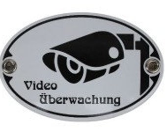 Türschild Video Überwachung 7 X 10,5 Cm Oval Emaille Schild Jugendstil ohne  Holzrahmen Nr. 1106 