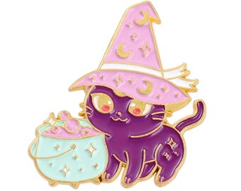 Black cat pin witch cat brew poison badge craft supplies black magic witchery Halloween tiny pin small gift for friend gift for cat lover