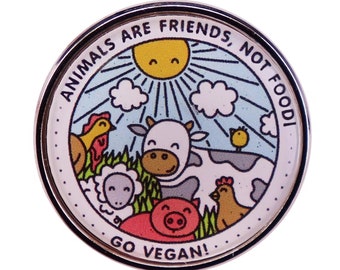 Vegan badge vegetarian pin craft supplies Animals are friends not food Animal rights Go vegan pin Cute pin gift for vegetarian jacket pin