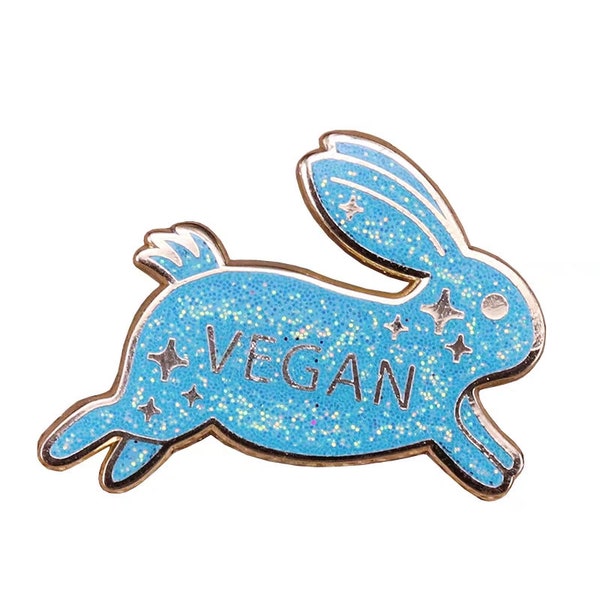 Vegan pin Animal rights craft supplies Veganism art Vegan rabbit No animal testing gift for vegan friend jacket tote backpack glitter pin
