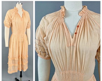 Vintage 20s 30s Hungarian dress | 1920s 1930s peach cotton folk dress