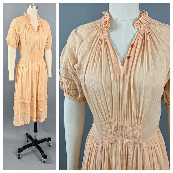 Vintage 20s 30s Hungarian dress | 1920s 1930s peach cotton folk dress