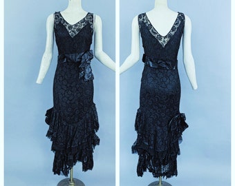 Antique 20s 30s black lace dress | Vintage 1920s 1930s lace evening gown